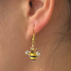Golden Bee & Honeycomb Crystal Earrings