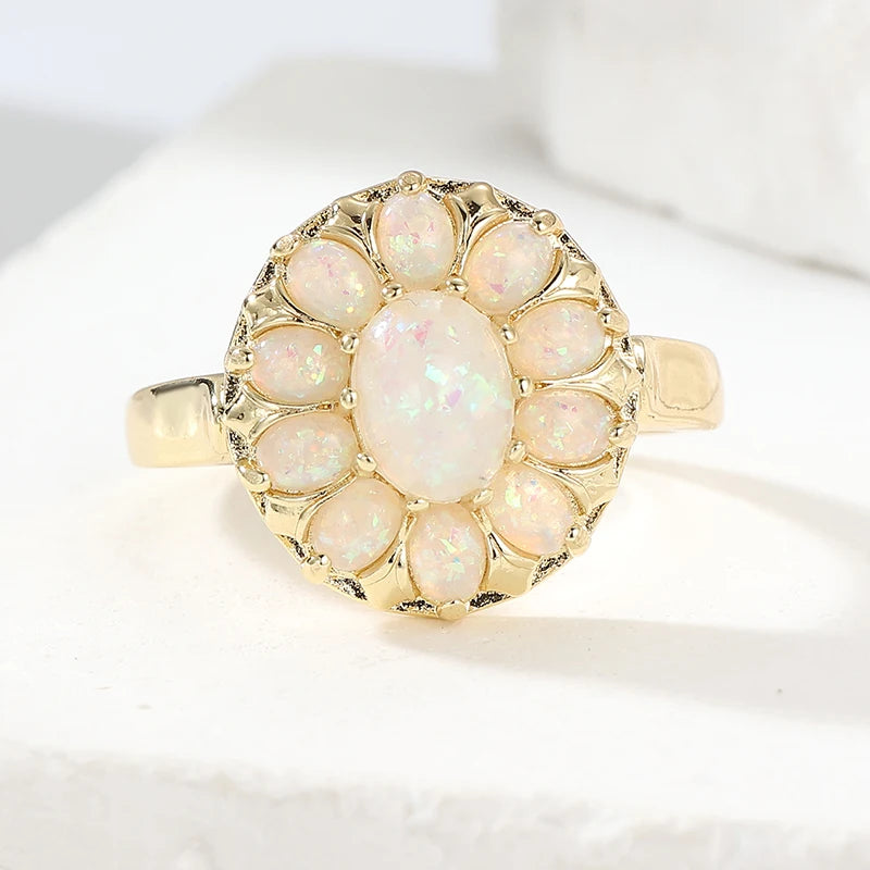 Vintage Opal Flower Cluster Ring