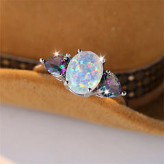Mystic White Opal Rainbow Ring