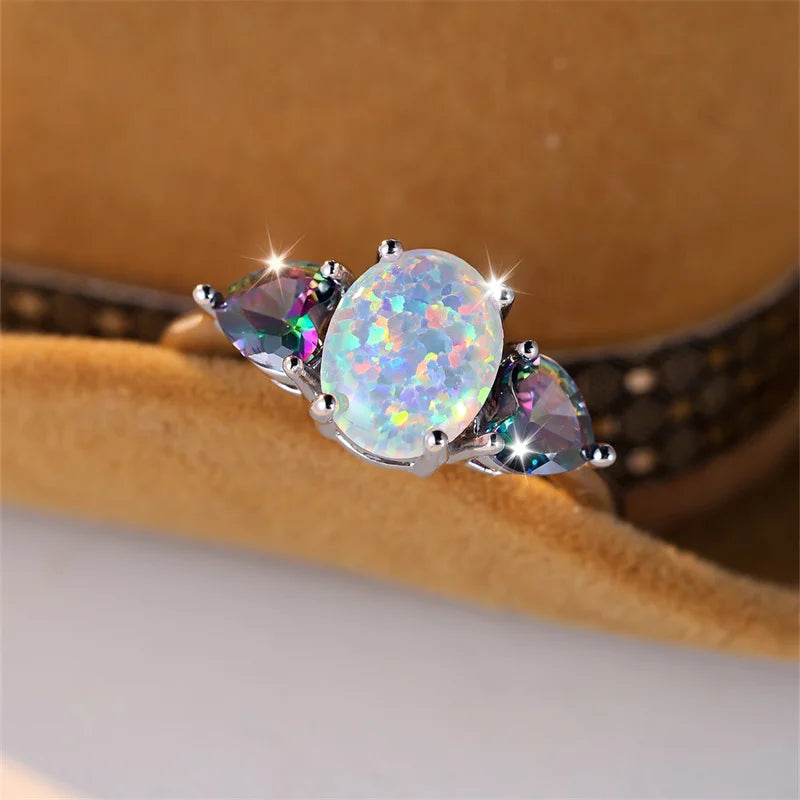 Mystic White Opal Rainbow Ring