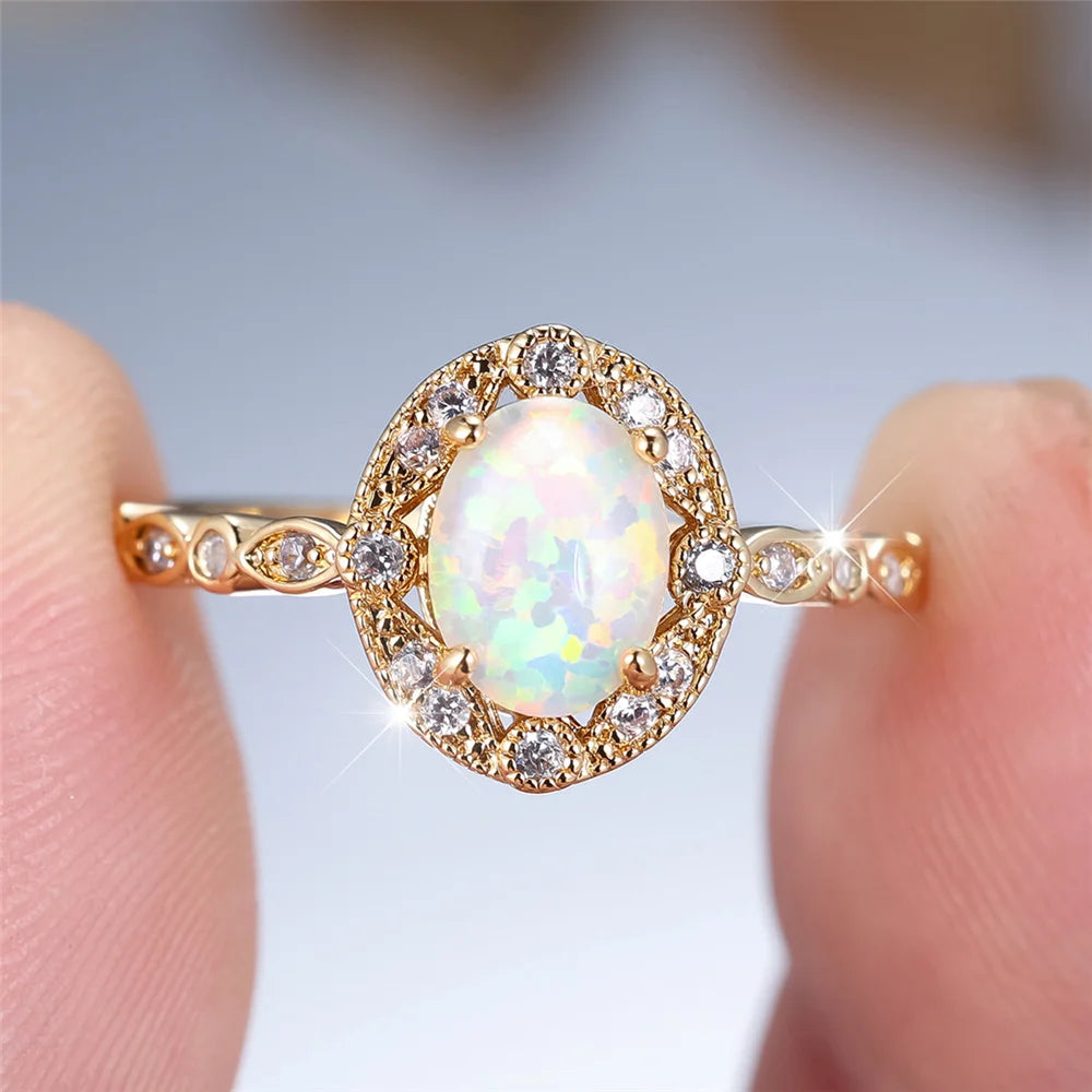 Oval White Opal Minimalist Ring