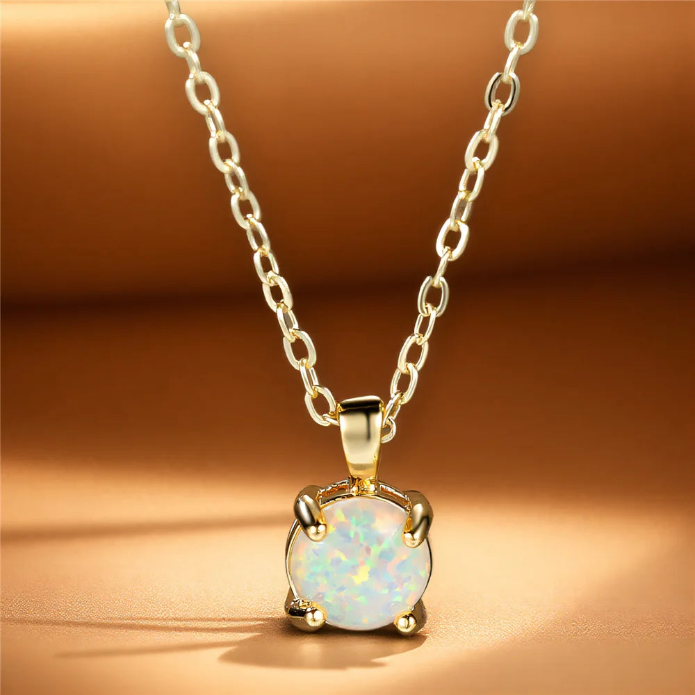 Round Opal Pendant Necklace