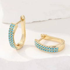 Turquoise Pavé Classic Gold Huggies