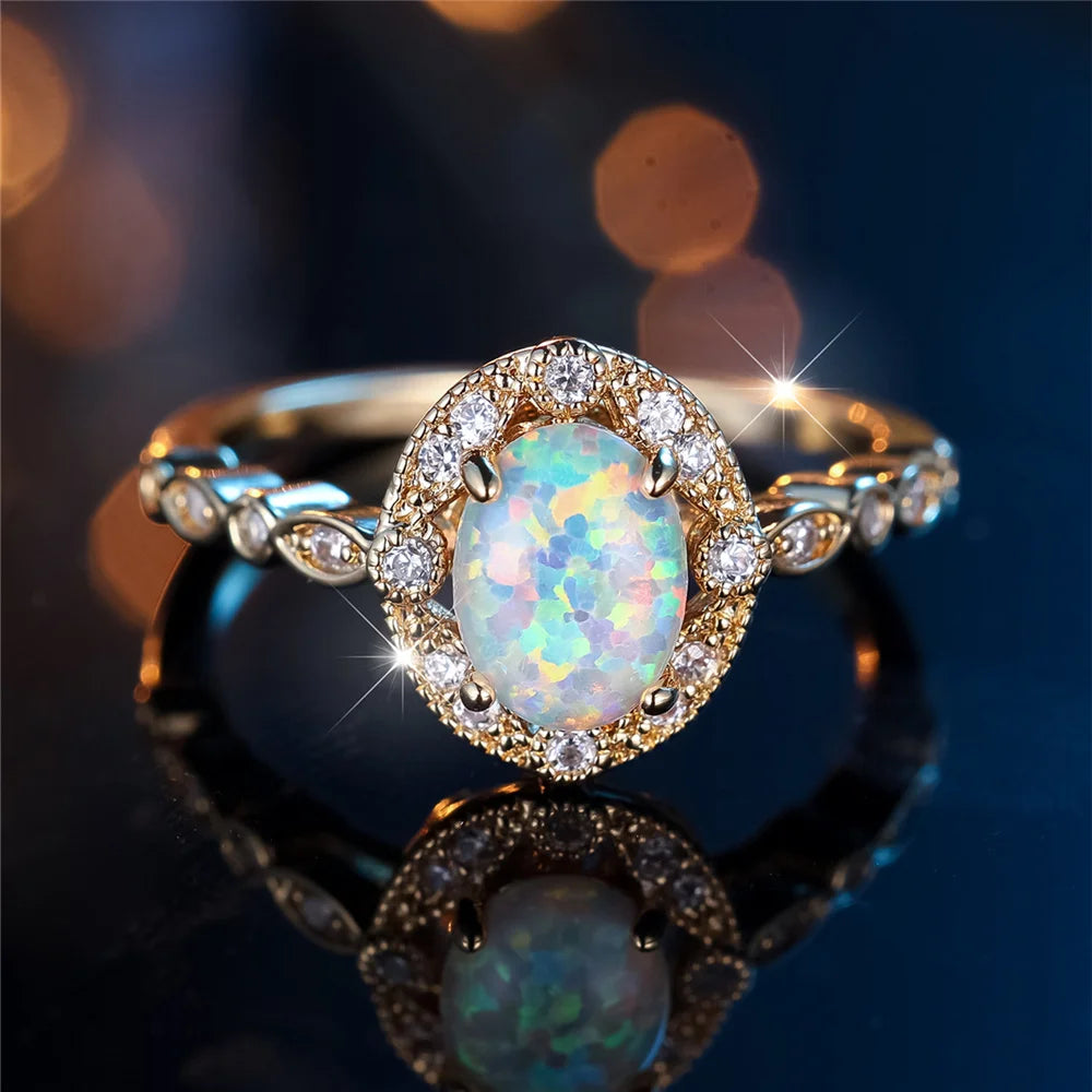Oval White Opal Minimalist Ring