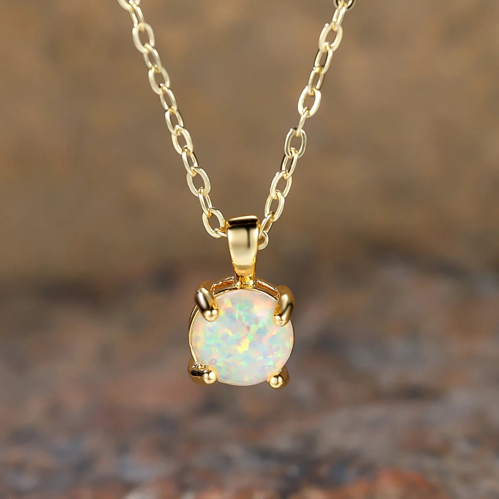 Round Opal Pendant Necklace