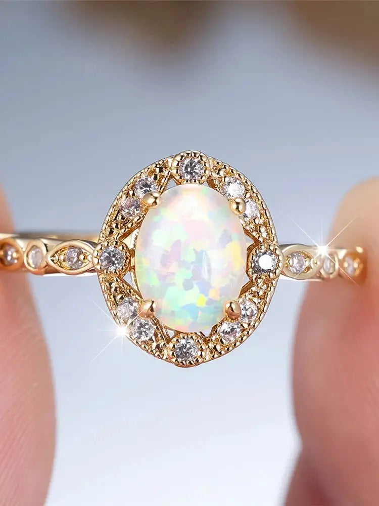 Oval White Opal Minimalist Ring