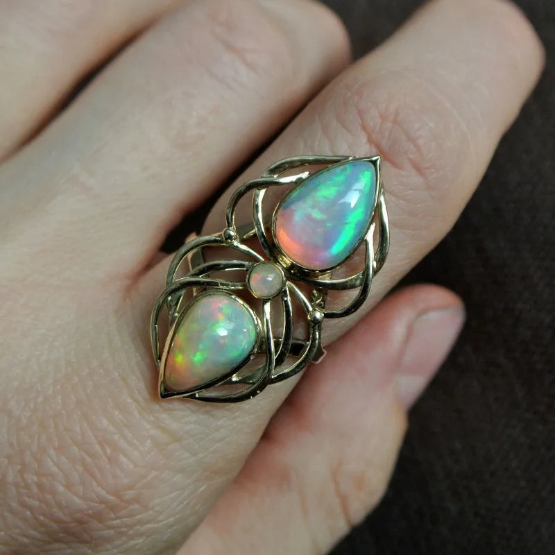 Waterdrop Opal Leaf Ring
