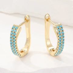 Turquoise Pavé Classic Gold Huggies