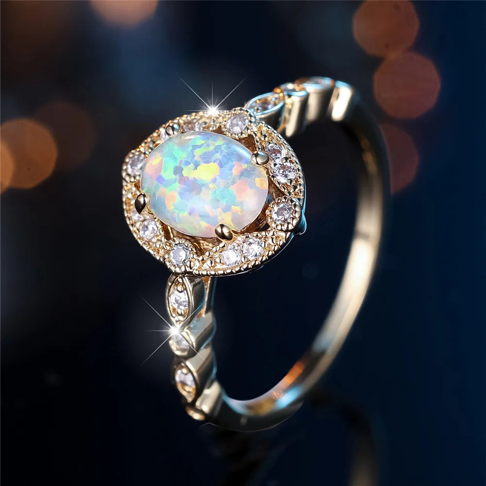 Oval White Opal Minimalist Ring
