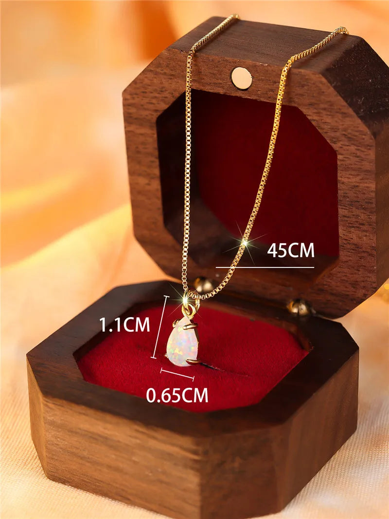 White Opal Drop Pendant Necklace