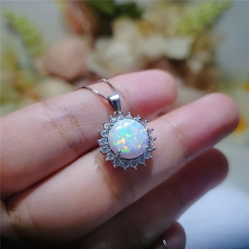 Sun Flower Opal Pendant Necklace