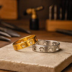 Gold-Tone Paw Print Ring – Stainless Steel