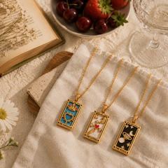 The Empress - Tarot Card  | Silver Dainty Necklace with Blue Enamel