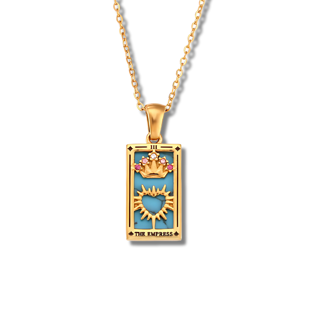 The Empress - Tarot Card  | Silver Dainty Necklace with Blue Enamel