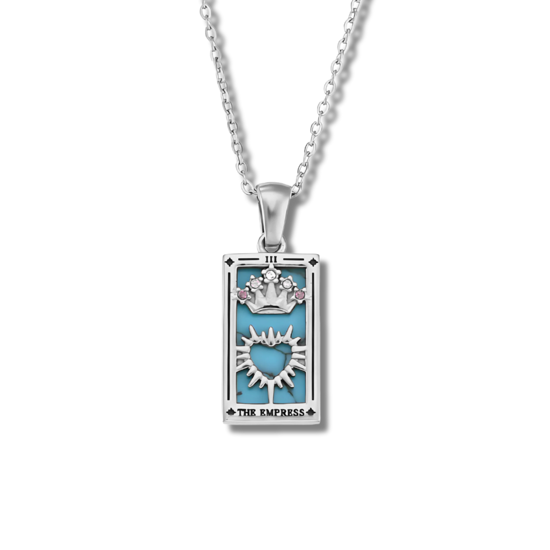 The Empress - Tarot Card  | Silver Dainty Necklace with Blue Enamel