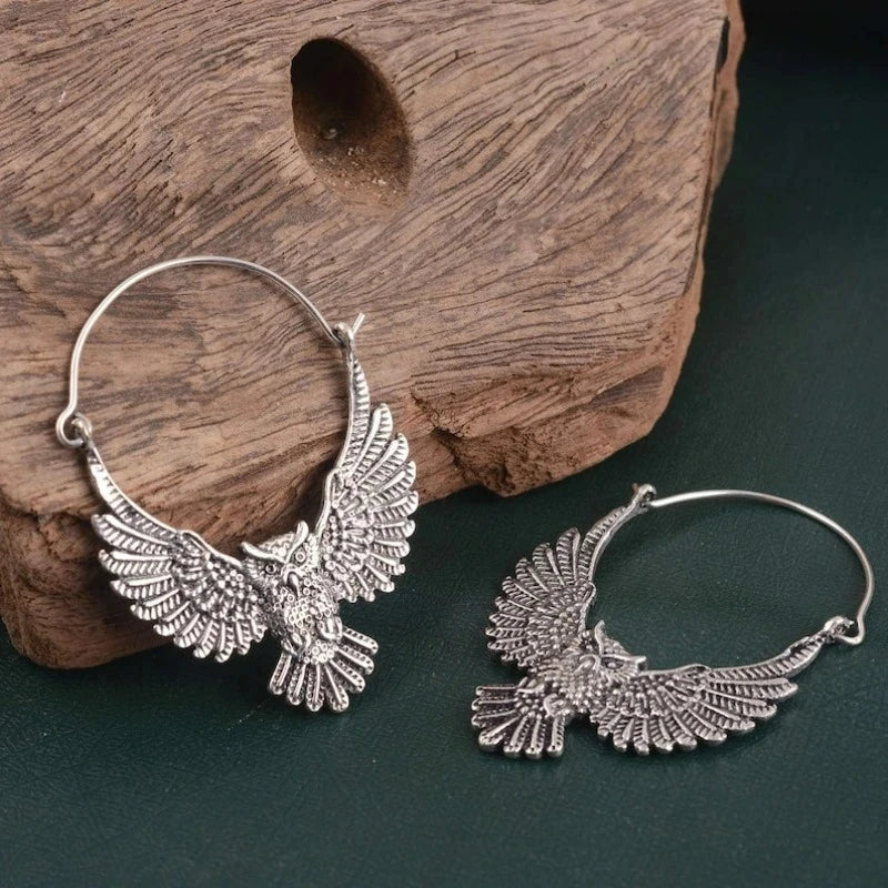 Vintage Bohemian Owl Statement Earrings