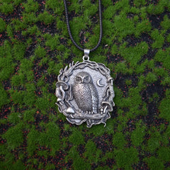 Mystical Owl Moon Mushroom Pendant Necklace