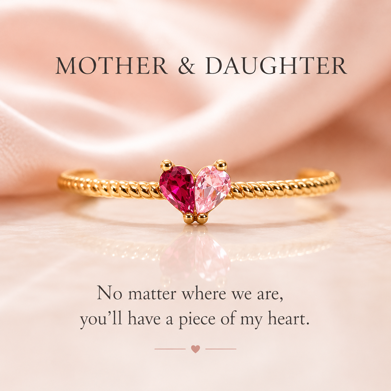 Mother & Daughter Heart Birthstone Ring