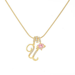 Initial & Heart Zircon Necklace