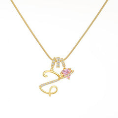 Initial & Heart Zircon Necklace