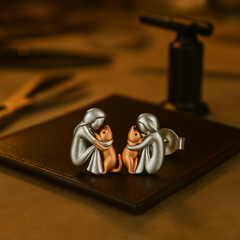 Silver and Gold Two-Tone Cat Hug Earrings