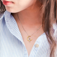 Crescent and cat elegant cat necklace