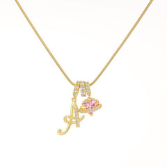 Initial & Heart Zircon Necklace