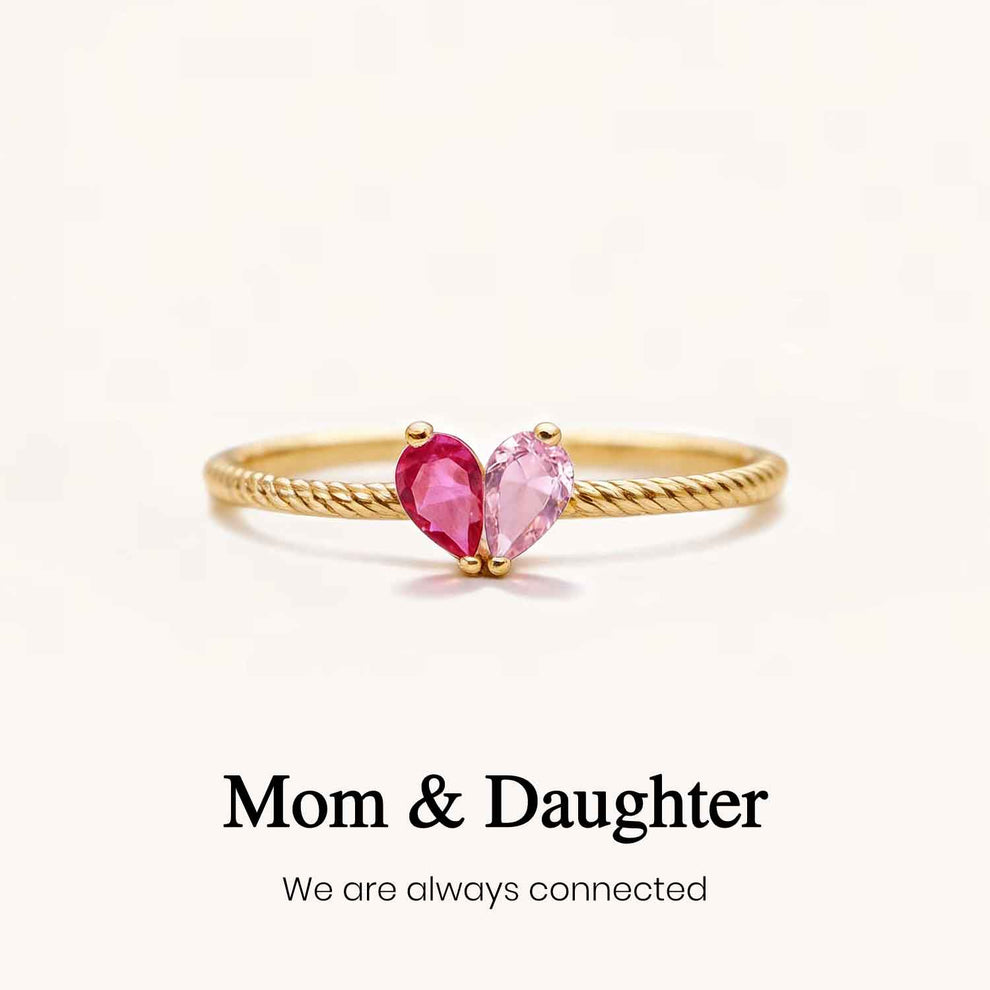 Mother & Daughter Heart Birthstone Ring