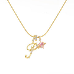 Initial & Heart Zircon Necklace