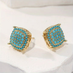 Elegant Square Synthetic Turquoise Stud Earrings