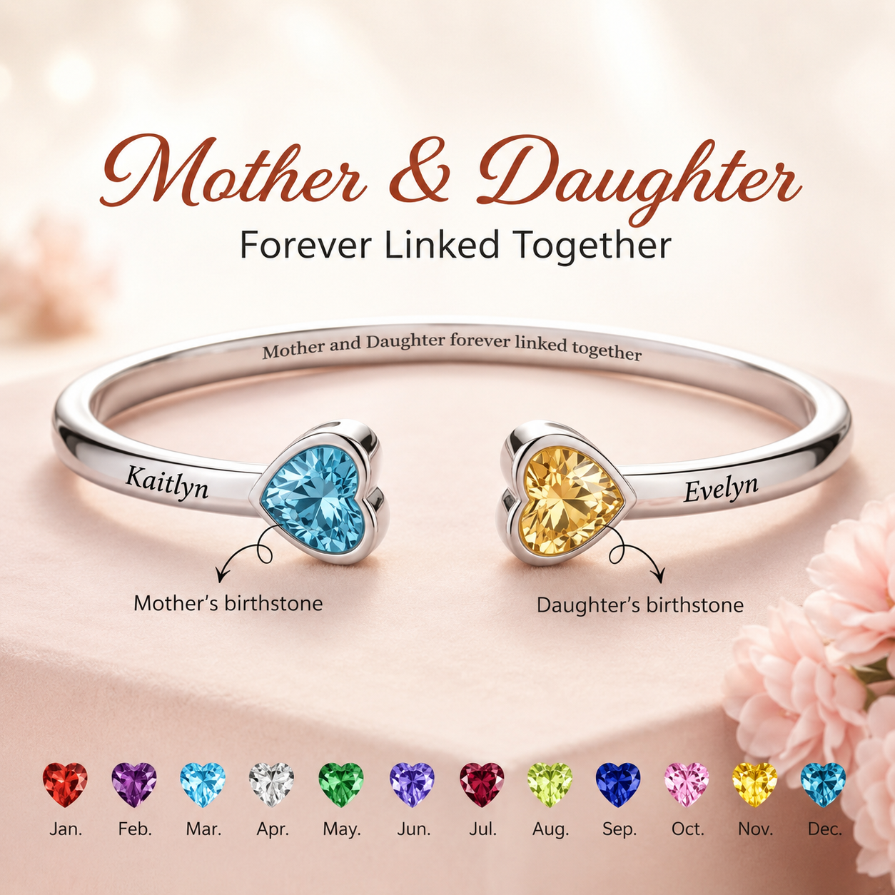 Handmade Mother & Daughter Birthstone Bracelet