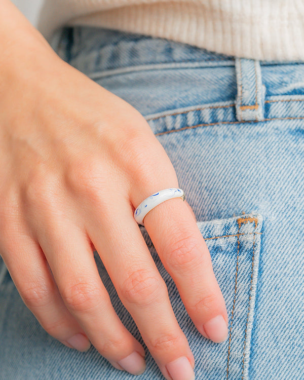 Blue Porcelain Dome Ring
