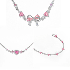 Pink Bow Crystal Stacking Bracelet Set