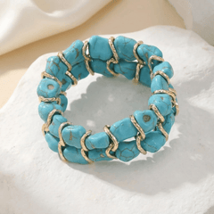 Turquoise Stone Woven Gold Bracelet
