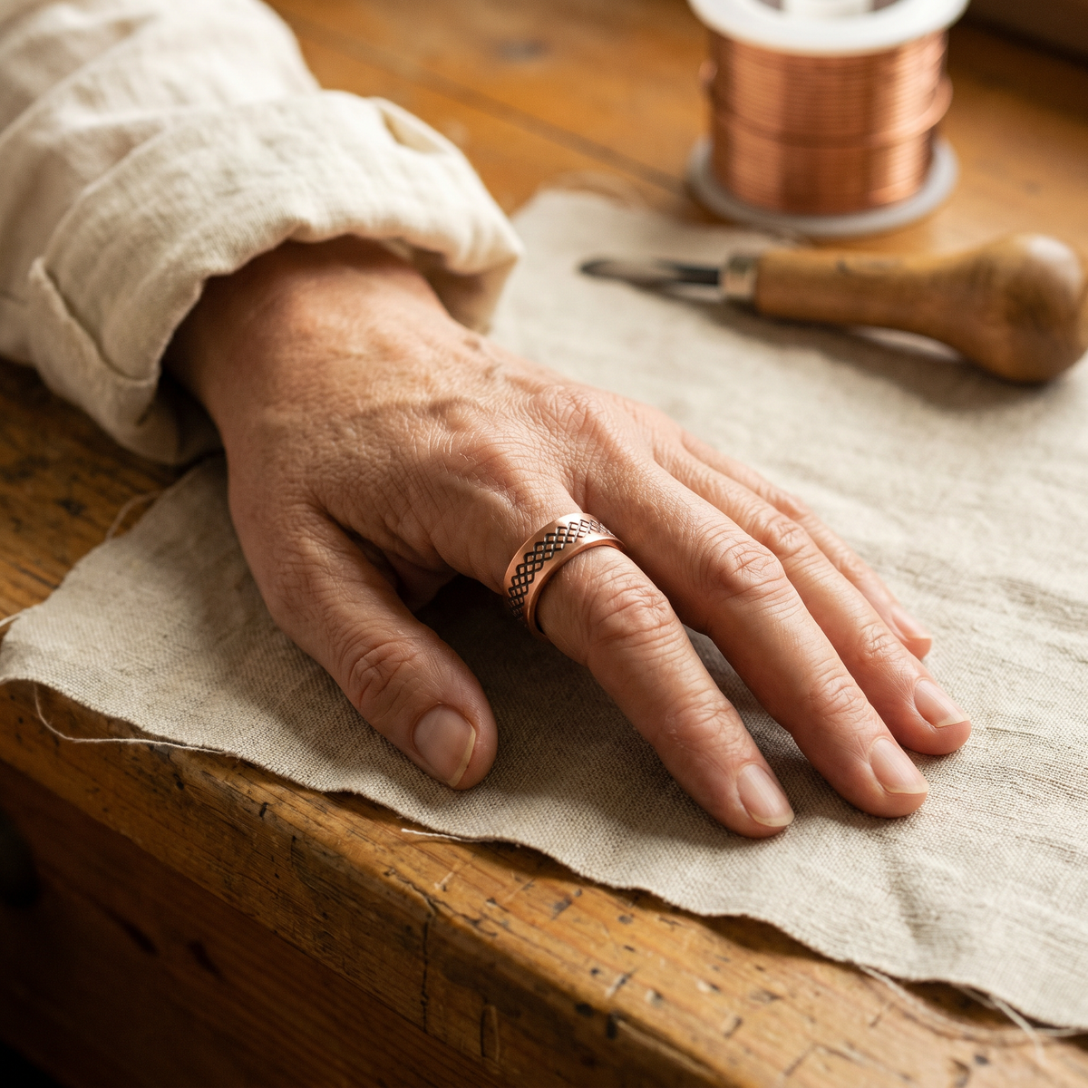 Grid Mark Copper Ring