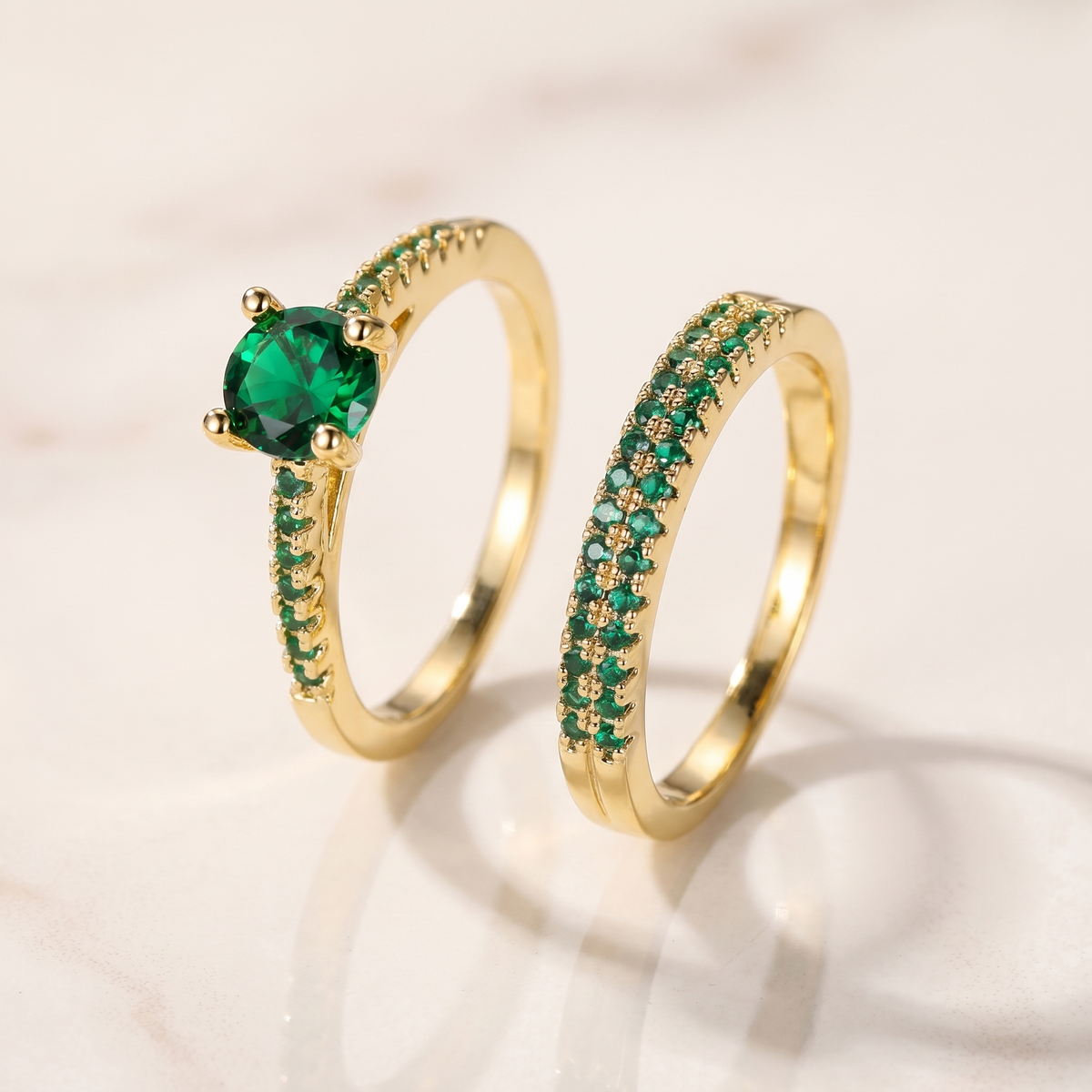 Serena Emerald Duo Ring Gold Set