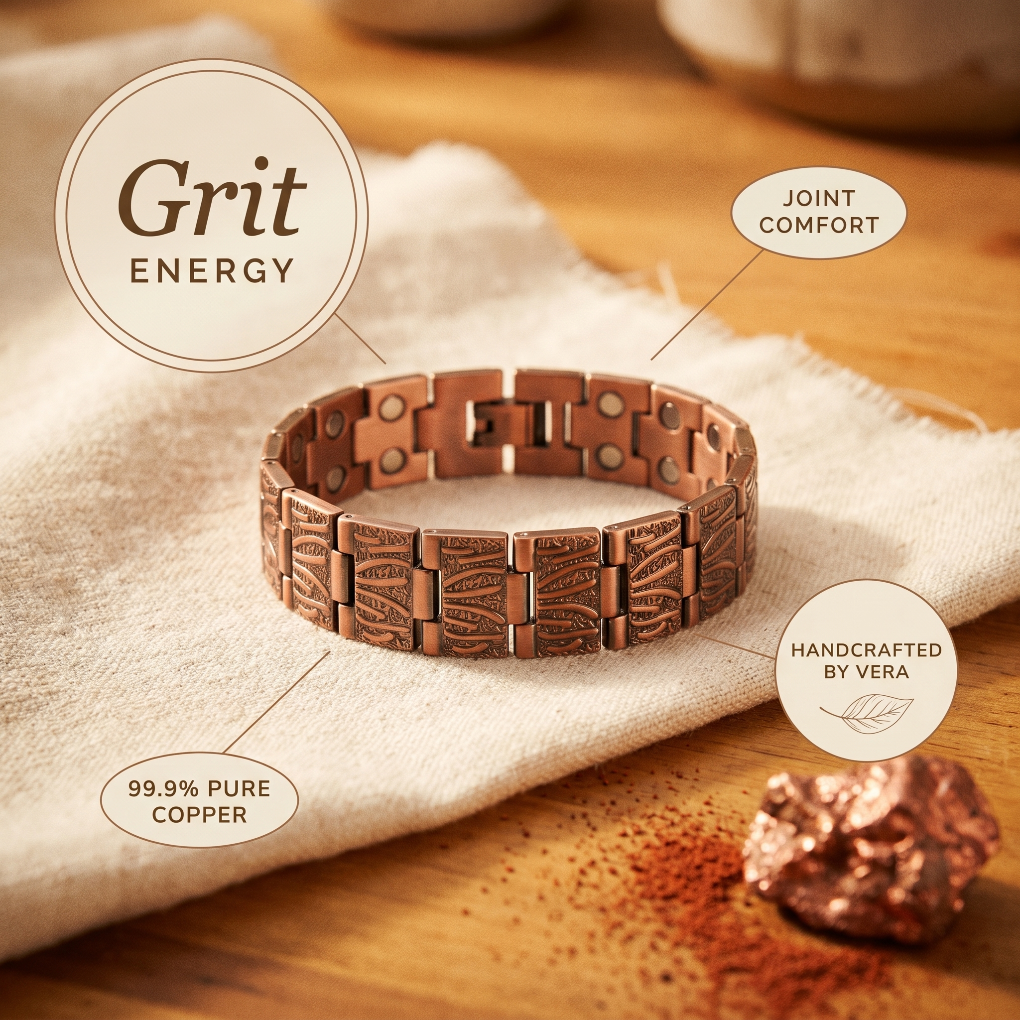 Grit Ground Men's Copper Bracelet