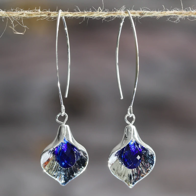 Blue Stone Silver Drop Earrings