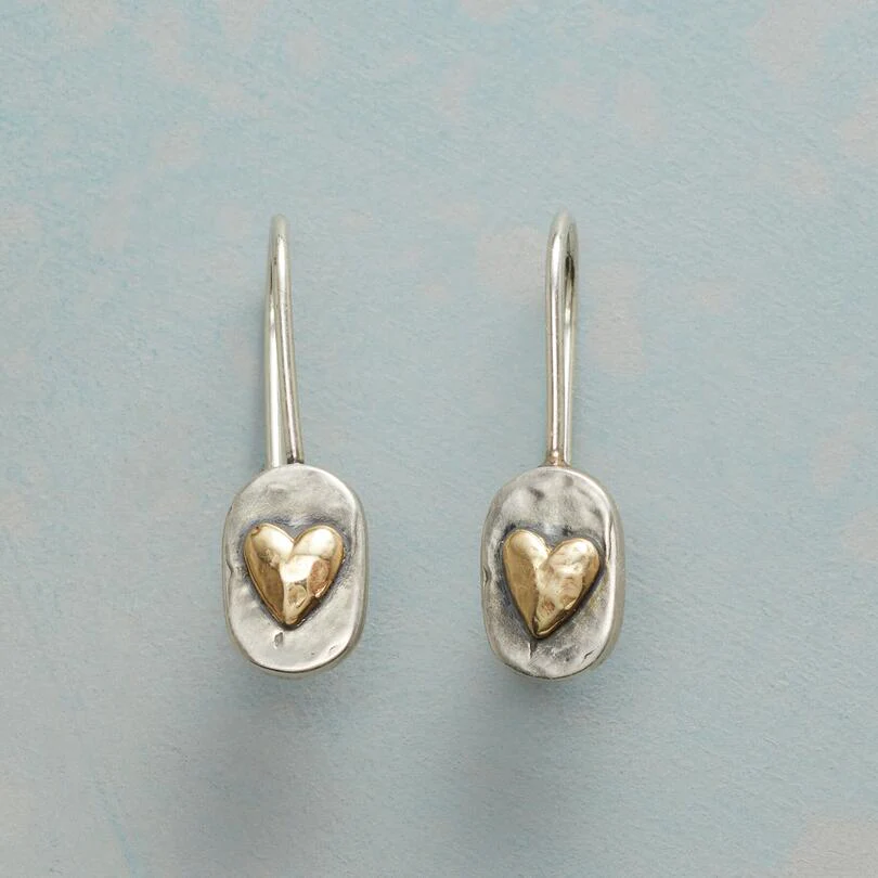 Silver Gold Heart Drop Earrings