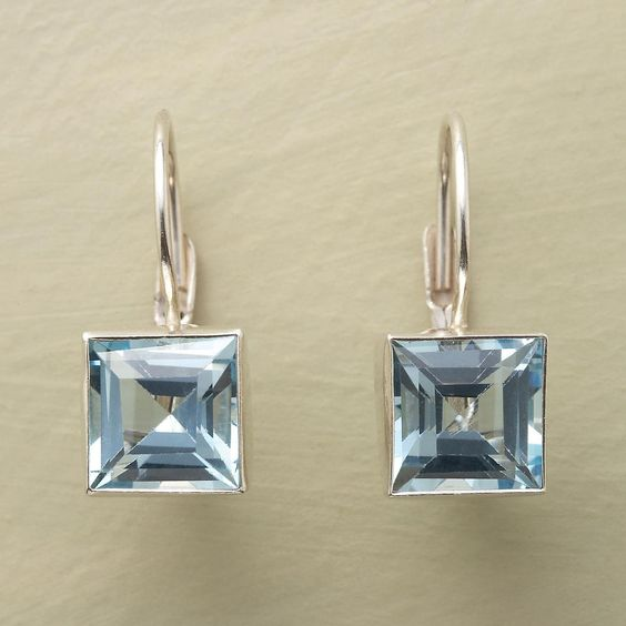 Blue Cubic Glass Stud Earrings