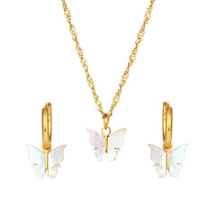 Butterfly Mother of Pearl Necklace and Earrings Set