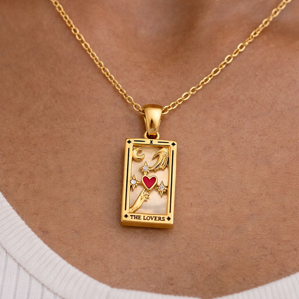 The Lovers - Tarot card Dainty  18k Necklace with Enamel