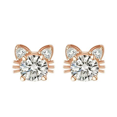 Moissanite Rose Gold Cat Stud Earrings in 925 Sterling Silver