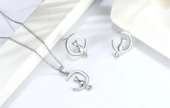 Moon & Cat Sterling Silver Stud Cat Earrings