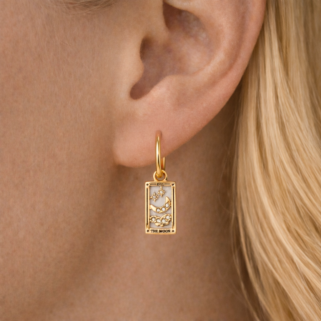 The Moon - Tarot Card Gold | Silver Hoop Earrings