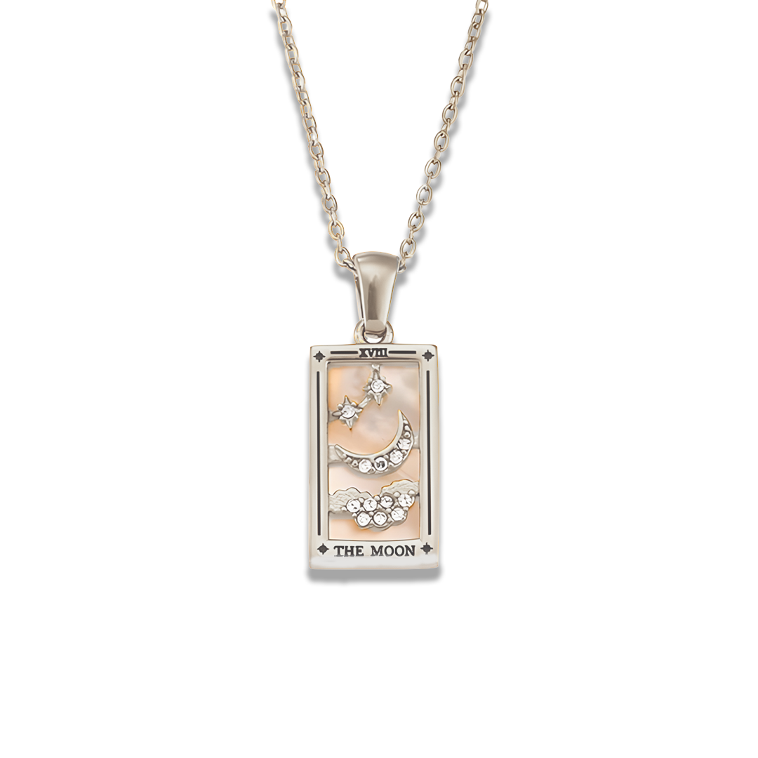 The Moon - Tarot card Dainty 18k Necklace with Silver Enamel