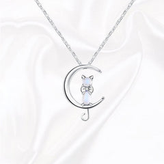 Moonstone Crescent and Cat Necklace