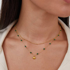 Nerissa Gold Shell & Green Bead Necklace