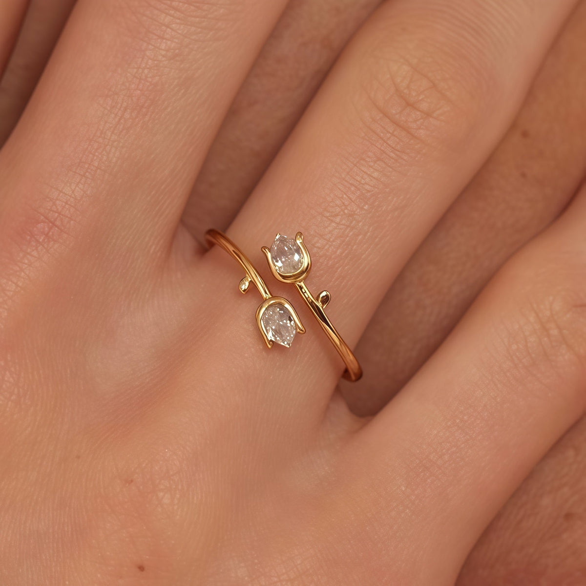 Mother & Daughter Double Birthstone Tulip Ring