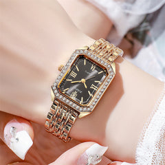 Crystal Bezel Square Gold Watch